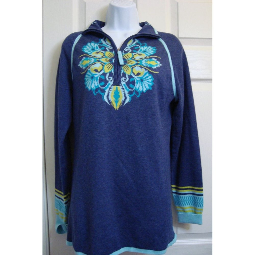 Athleta Blue Floral Sweater Tunic Size medium